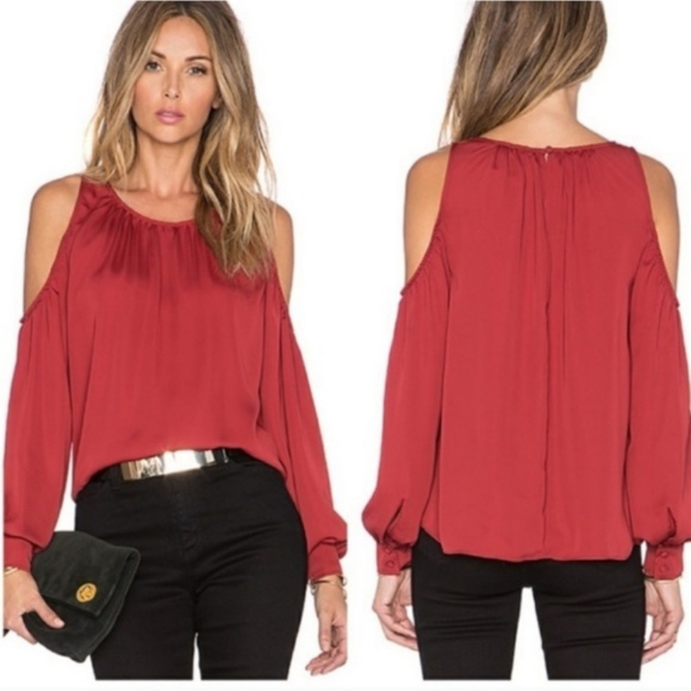 L’Academie Revolve Cold Shoulder red Maroon Blouse‎ top Sz XS